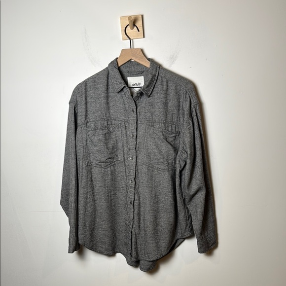 Aerie Women’s Anytime Fave Twill Shirt Smoked Gray Button Down Oversized XS - Picture 1 of 14